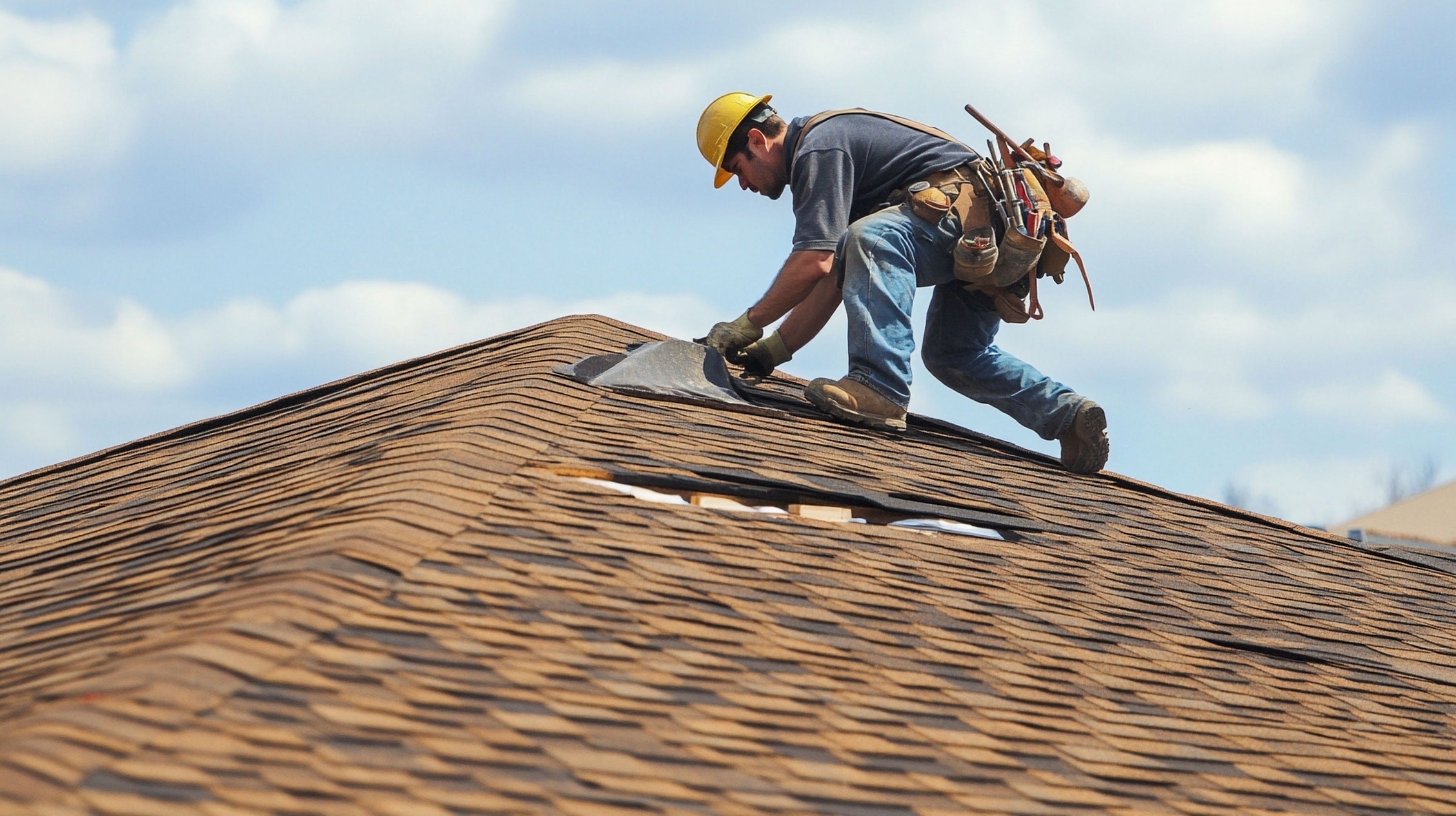 Cape Construction roofer securing shingles on a Long Island roof