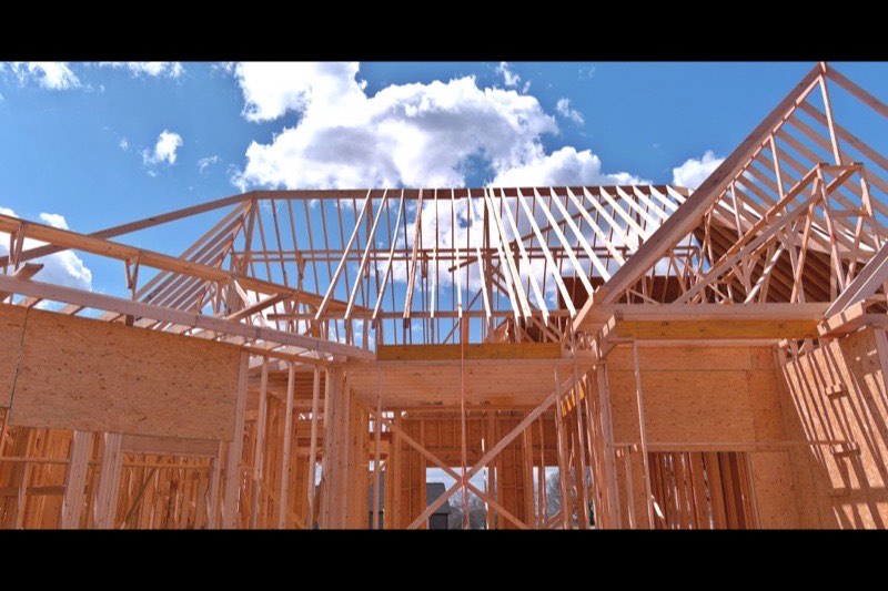 Roof framing and decking on a new-construction house