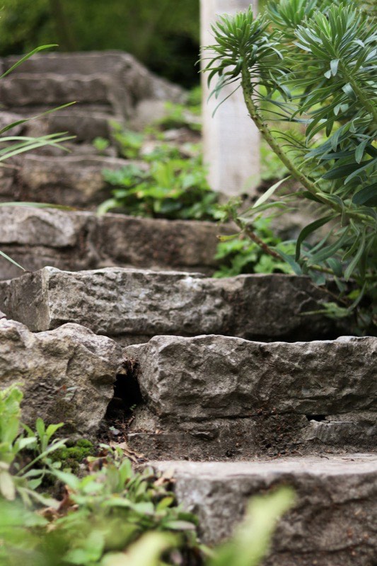 Natural stone steps being restored